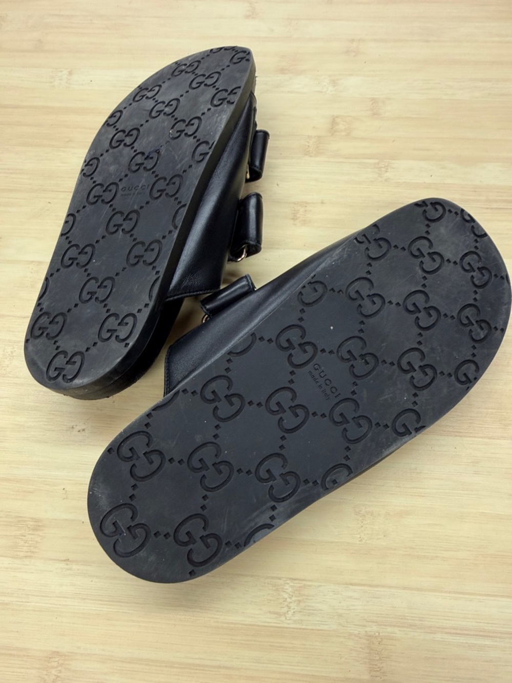 Used Gucci Black Double-Strap Crystal GG Slide Sandals women’s 39 - Picture 5 of 5
